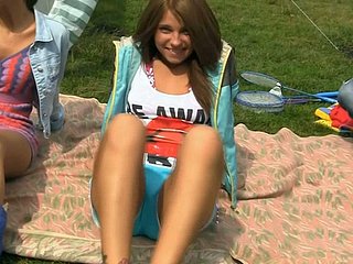Russian group of students have fun - open air