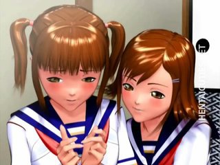 สองนักเรียนอะนิเมะ 3D ได้รับ nailed